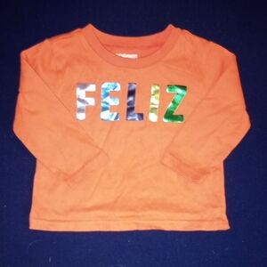 Wonderkids Orange Long Sleeve Tee with Multicolor 'FELIZ' Print